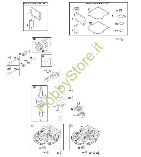 D - Albero a camme, coperchio/coppa carter albero motore, albero motore, set guarnizioni motore, set guarnizioni valvola, biella/anelli/pistone B&S - 10 €¦ 10T502-1111-B1 brand Stihl